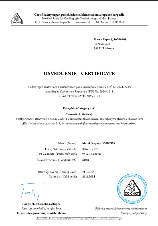 Osvedčenie NextKlima